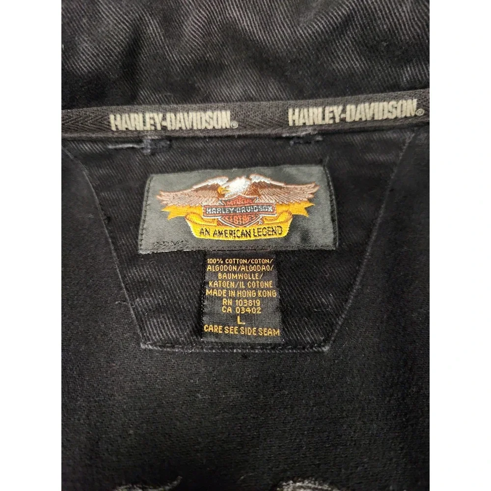 Harley Davidson Vintage 2003 Men Black Canvas Work Shirt Jacket Logo 96120-04VM